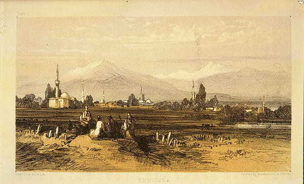 येनिदजे, 'जर्नल्स ऑफ ए लैंडस्केप पेंटर इन अल्बानिया एंड ग्रीस' से, 1851 में प्रकाशित (कलर लिथो) द्वारा एडवर्ड लीयर