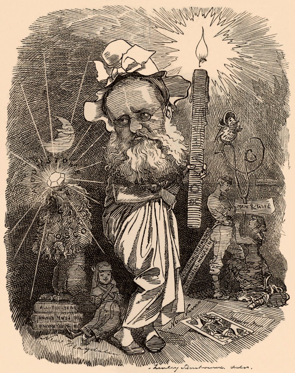 विल्की कॉलिन्स का कार्टून (1824-1889) उपन्यासकार द्वारा एडवर्ड लिनली साम्बूरने