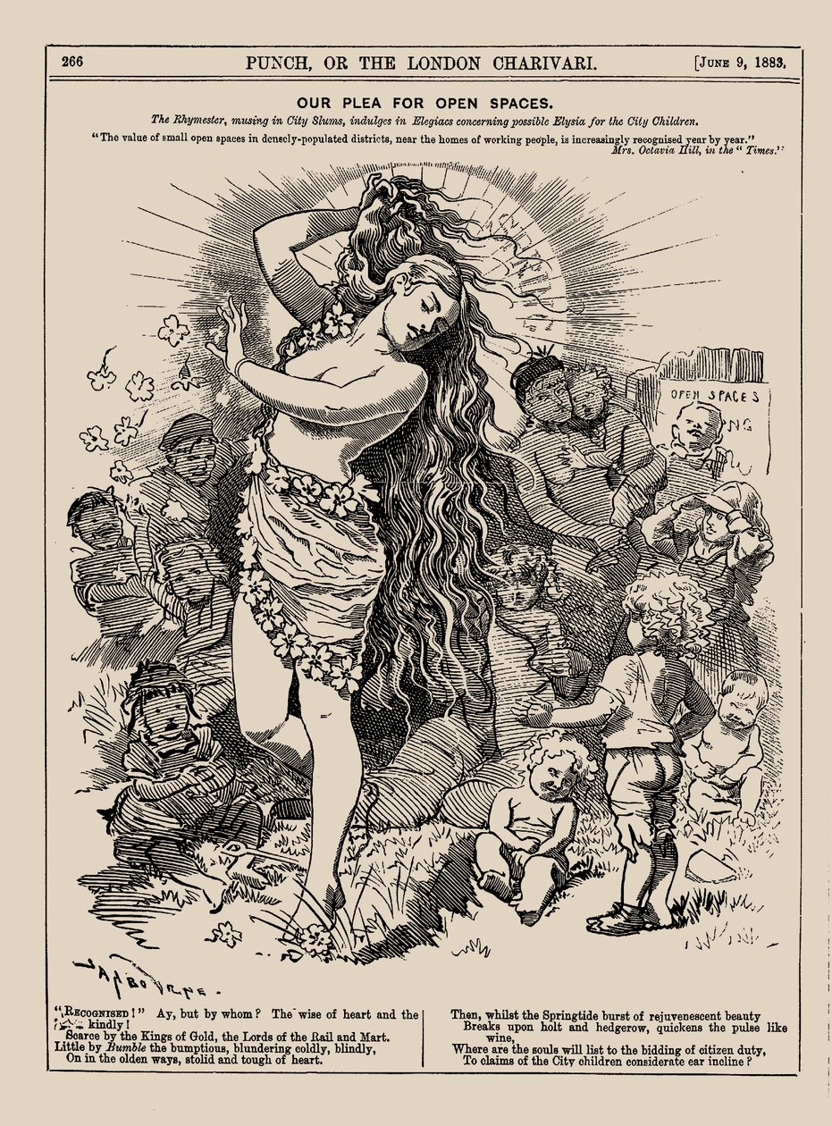 खुली जगहों के लिए हमारी दलील। पंच, जून 1883, 1883। द्वारा एडवर्ड लिनली साम्बूरने