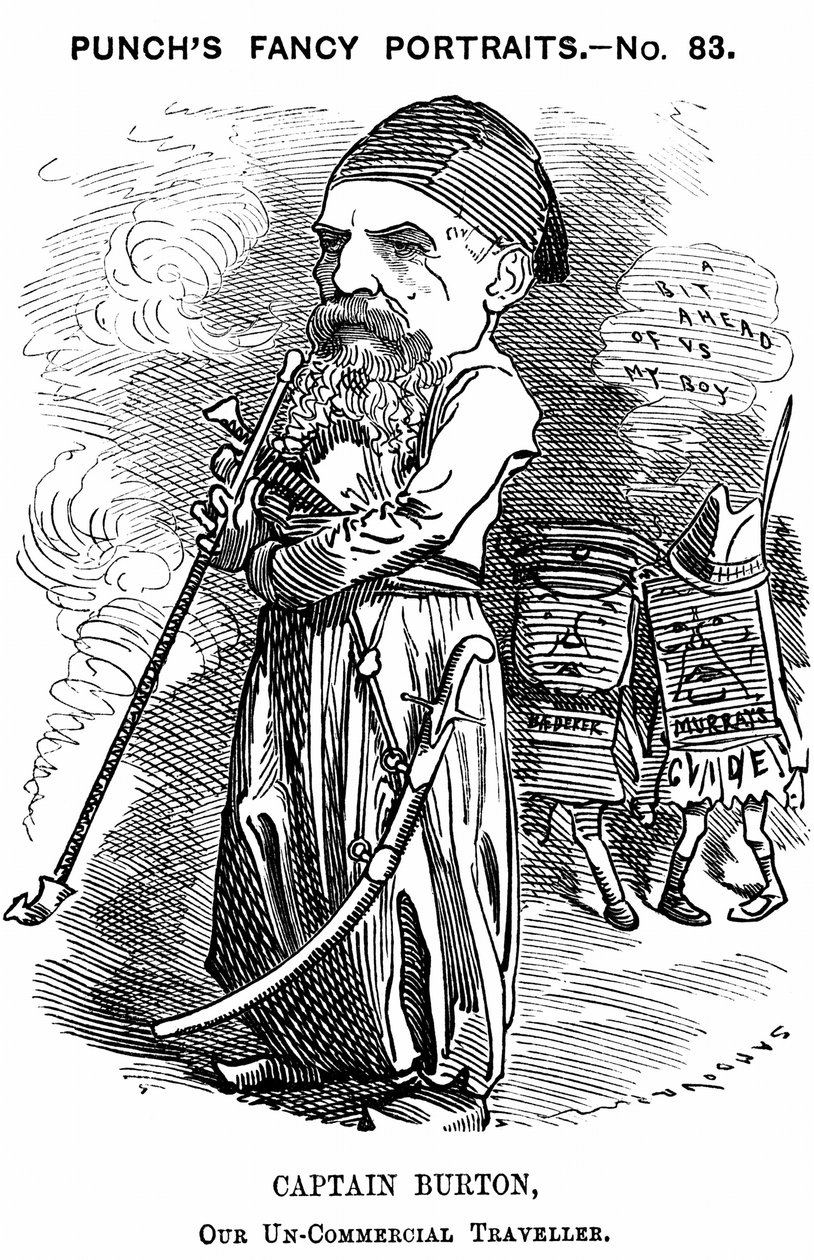 रिचर्ड फ्रांसिस बर्टन (1821-1890) अंग्रेजी प्राच्यविद् और खोजकर्ता। पंच, लंदन के लिए एडवर्ड लिनली सैमबोर्न का कार्टून द्वारा एडवर्ड लिनली साम्बूरने