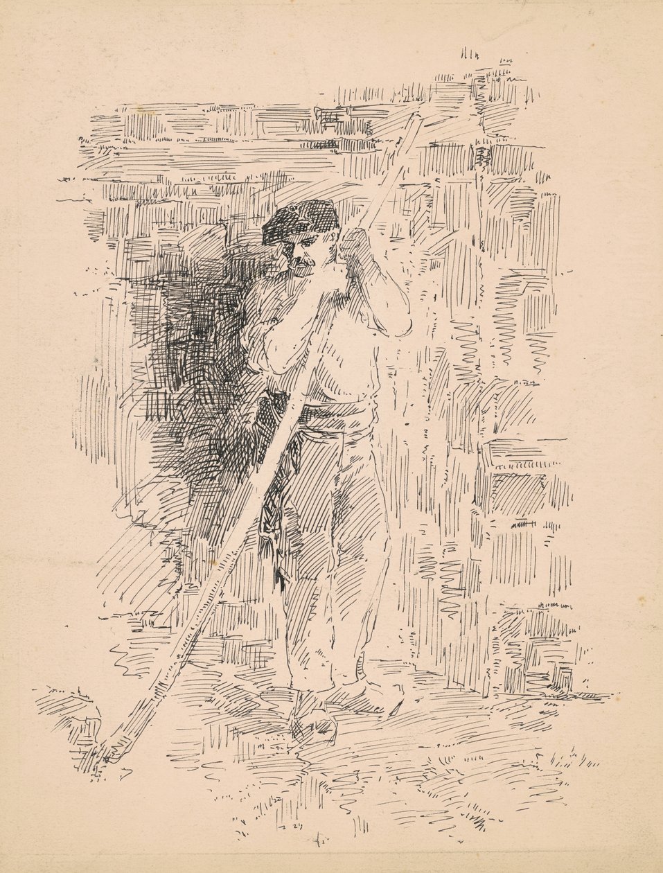 स्थायी पुरुष किसान, c.1878 (पेन पेपर पर कलम और काली स्याही) द्वारा एडवर्ड मोरन