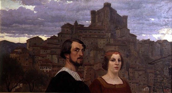 Anticoli Corrado . से पहले कलाकार की पत्नी के साथ सेल्फ़ पोर्ट्रेट द्वारा एडवर्ड ओकुन