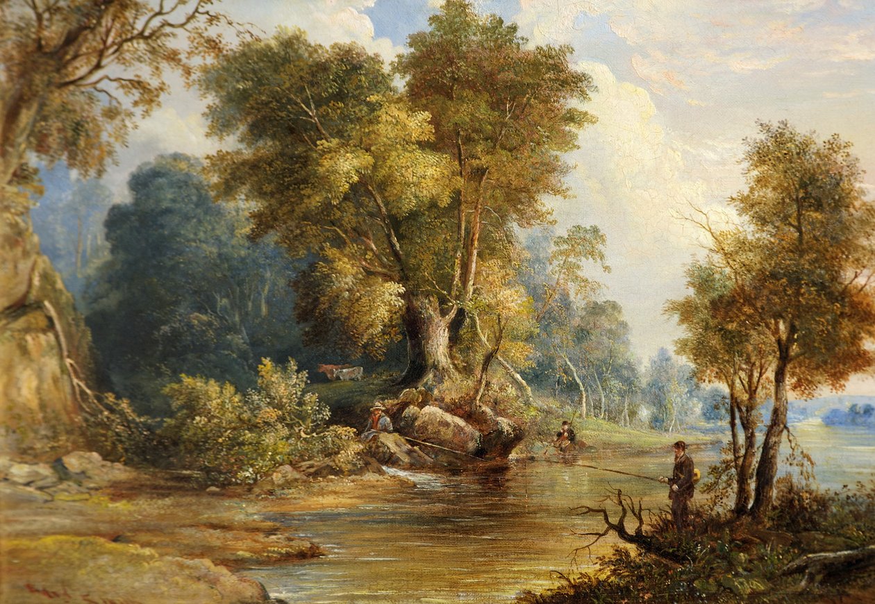 एंगलर्स, लीडन, ग्लॉस्टरशायर, सी .1880 के साथ रिवर सीन द्वारा एडवर्ड स्मिथ