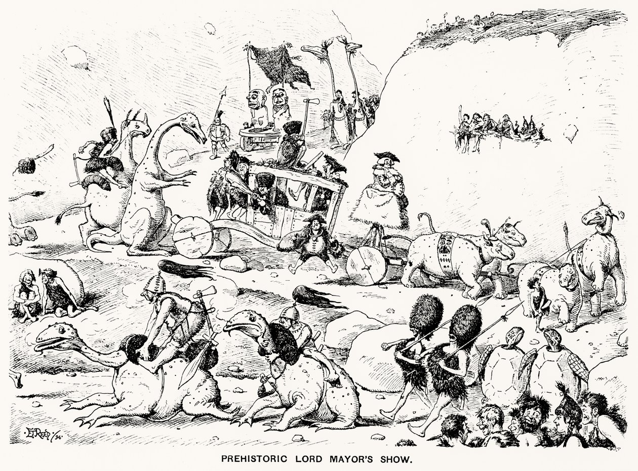 प्रागैतिहासिक लॉर्ड मेयर्स शो, 1894 (कलम और स्याही) द्वारा एडवर्ड टेनीसन रीड