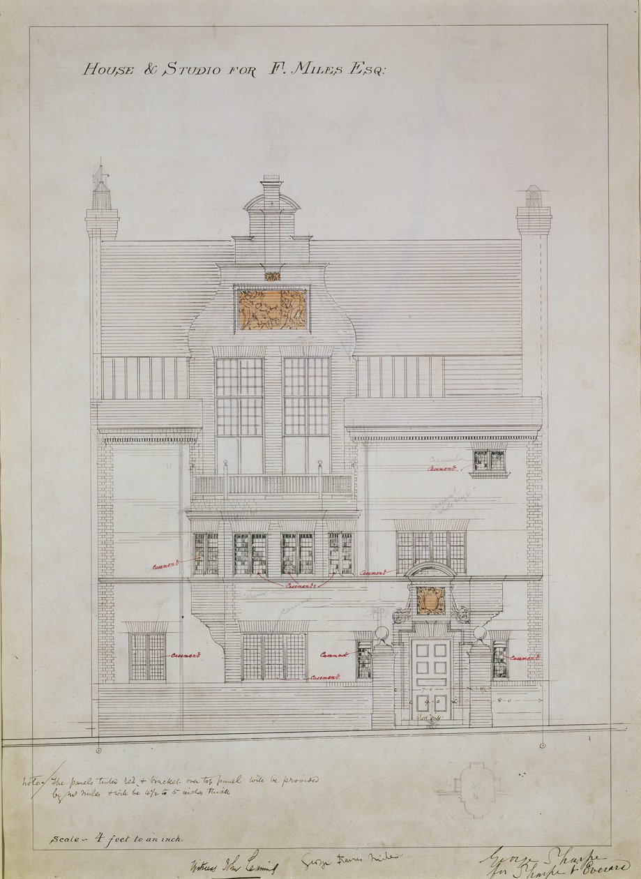 F. Miles Esq, Tite Street, Chelsea, 1878-79 (कागज पर wc und पेंसिल) के लिए हाउस एंड स्टूडियो के लिए कार्य ड्राइंग (देखें 176481, 176483-485) द्वारा एडवर्ड विलियम गॉडविन