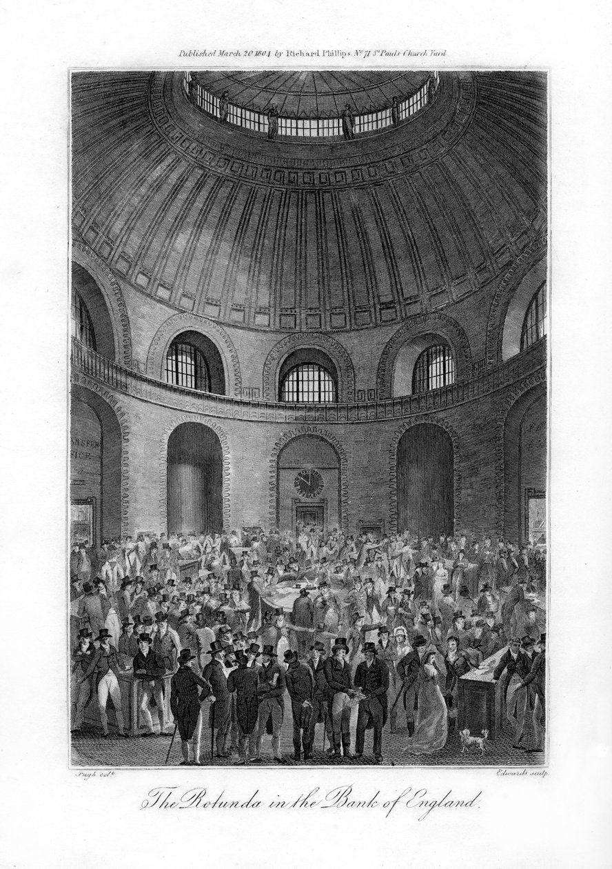 बैंक ऑफ इंग्लैंड, लंदन में रोटुंडा, 1804। द्वारा एडवर्ड्स