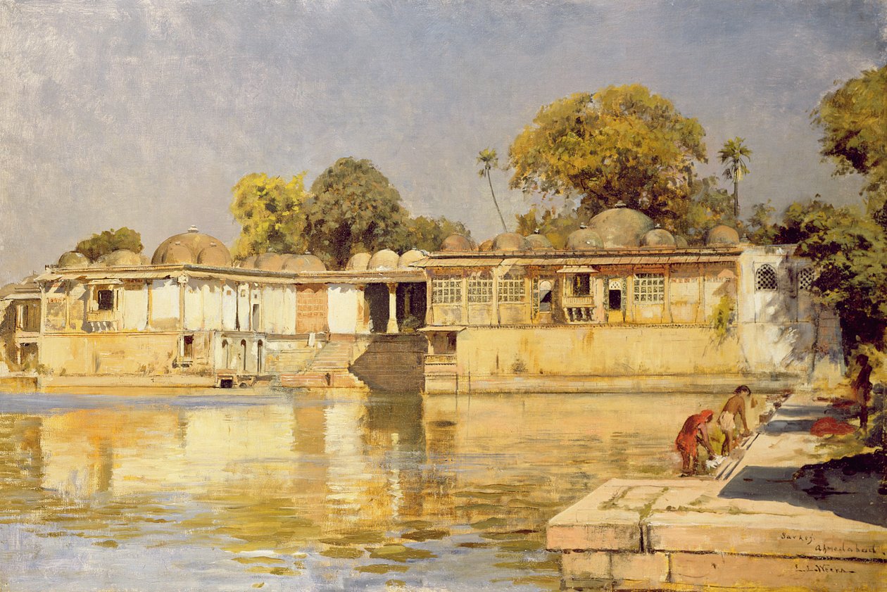 अहमदाबाद, भारत के निकट सरकेह में पैलेस और झील, c.1882-83 द्वारा एडविन लॉर्ड वीक्स
