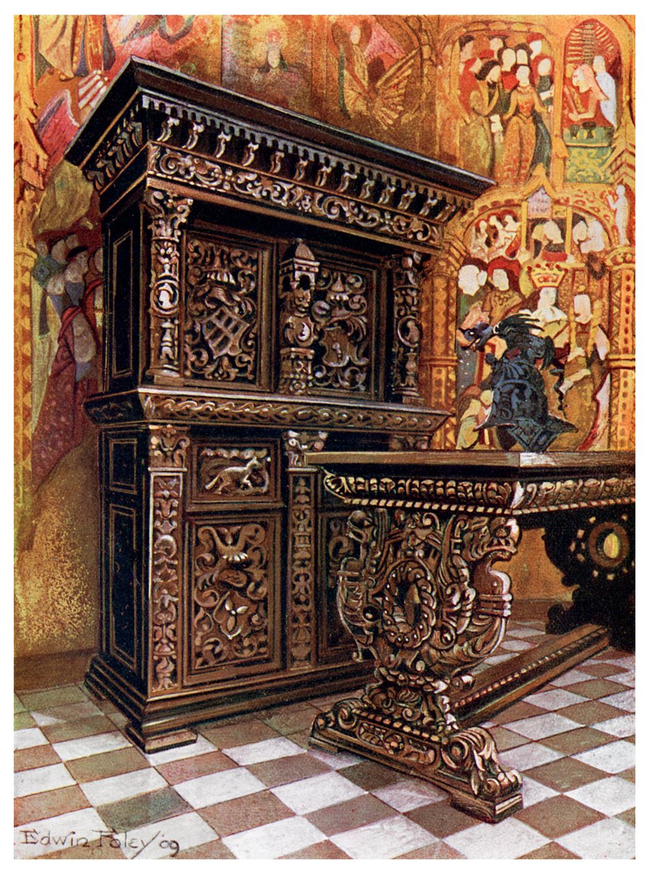 नक्काशीदार ओक armoire, 1910। द्वारा एडविन फोली