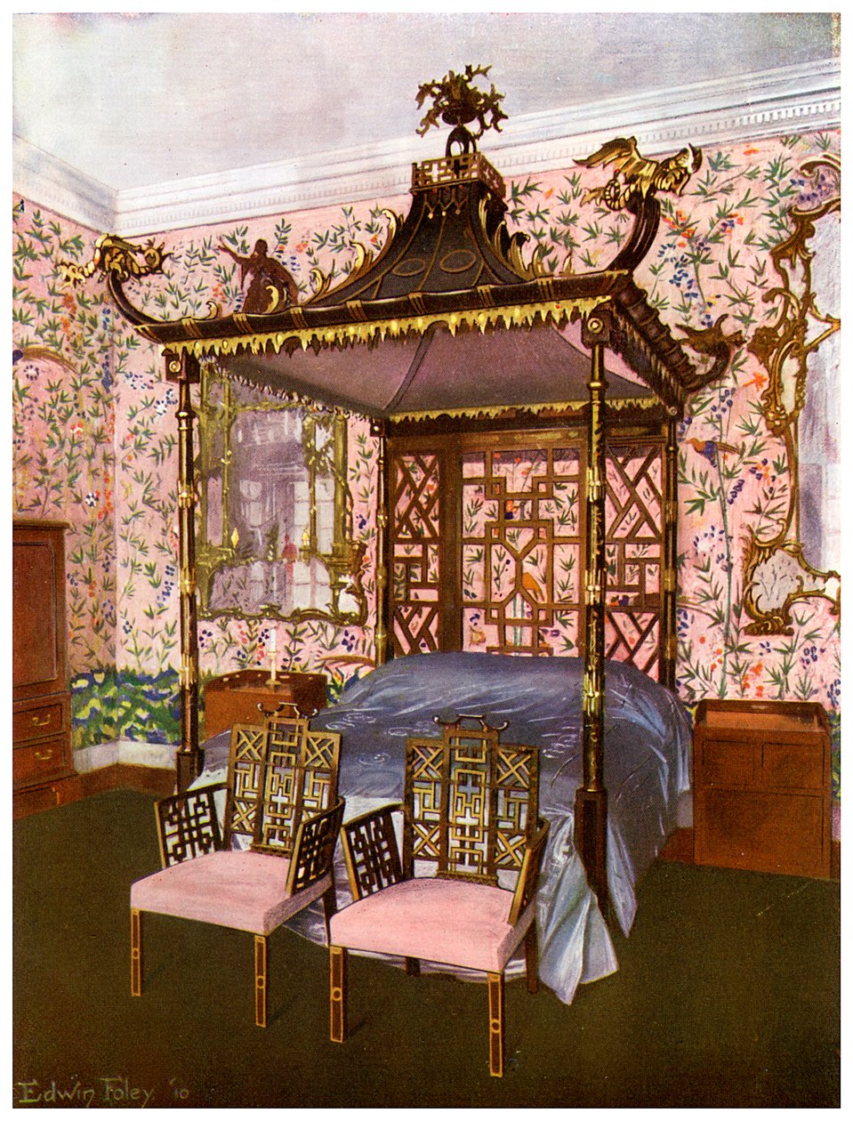 चिप्पेंडेल चीनी बेडरूम, बैडमिंटन हाउस, ग्लॉस्टरशायर, 1911-1912। द्वारा एडविन फोली