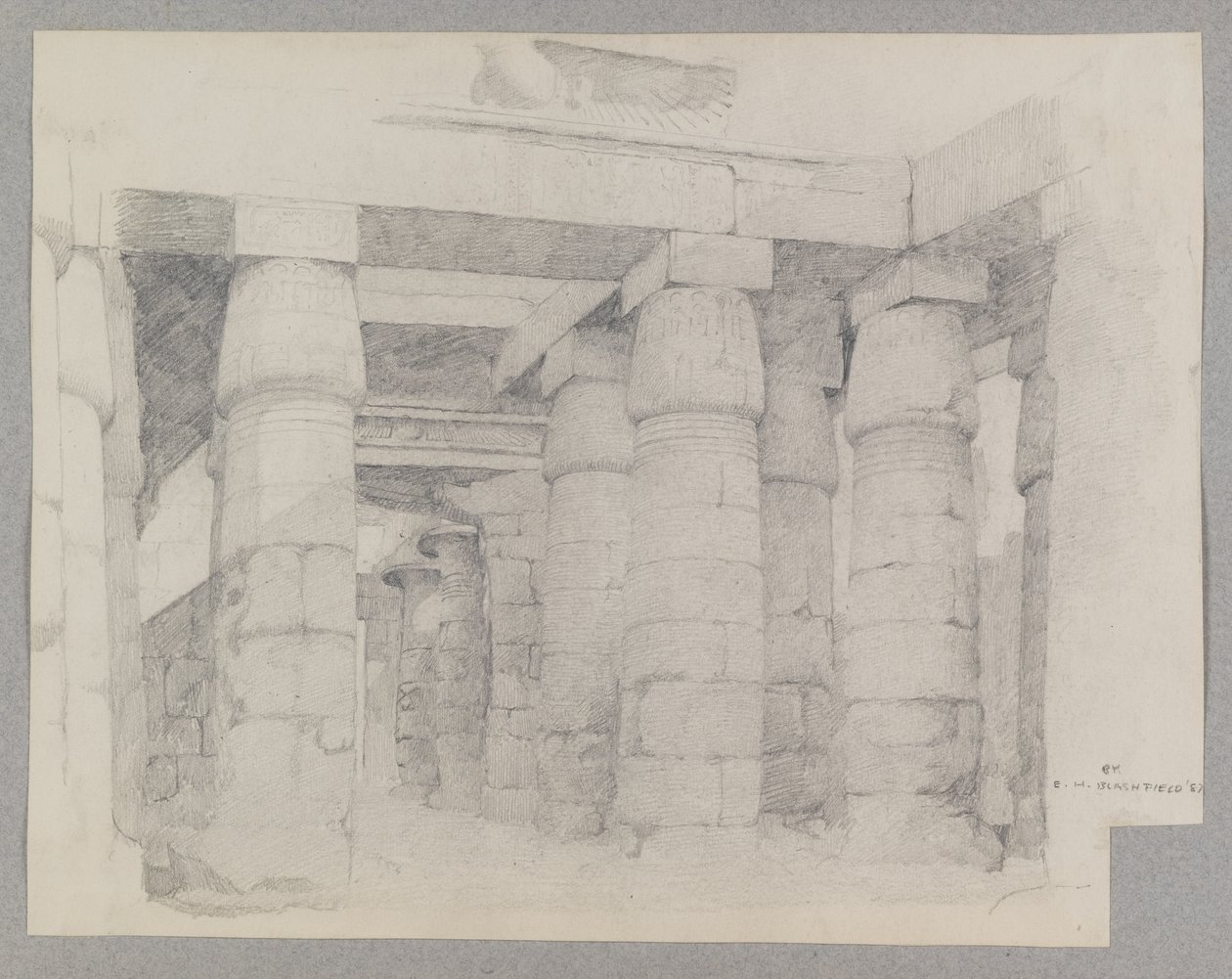1887 में कर्णक में खोंसु का मंदिर, (बनावट वाले कागज़ पर ग्रेफाइट) द्वारा एडविन हावलैंड ब्लशफील्ड
