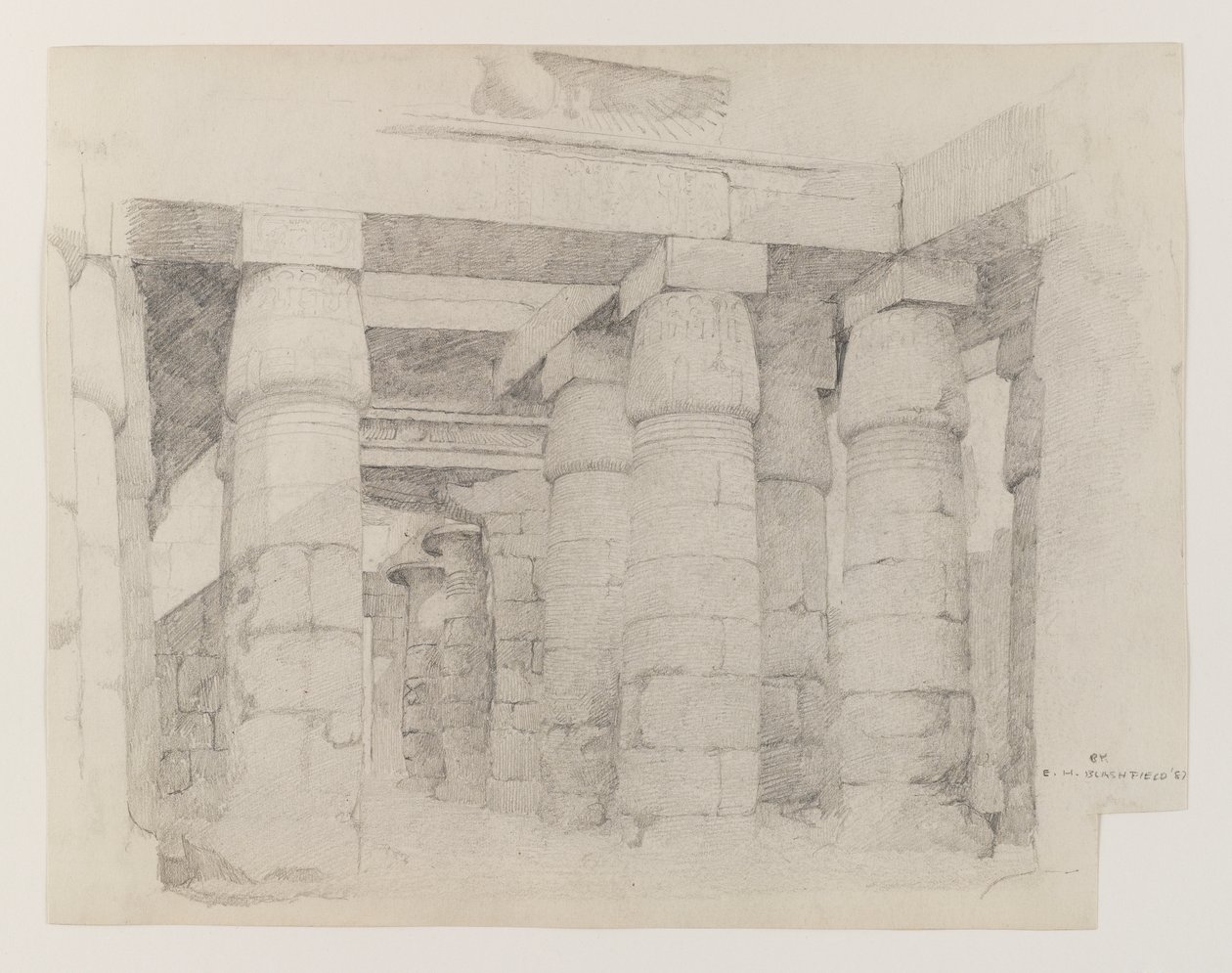 1887 में कार्नक में खोंसु का मंदिर, (वोव पेपर पर ग्रेफाइट) द्वारा एडविन हावलैंड ब्लशफील्ड