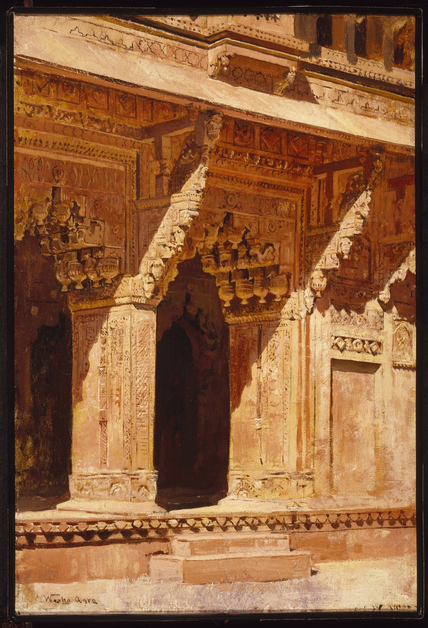 जिज्ञासावश लाल सैंडस्टोन मेहराब, फोर्ट आगरा, भारत, c.1885-95 द्वारा एडविन लॉर्ड वीक्स