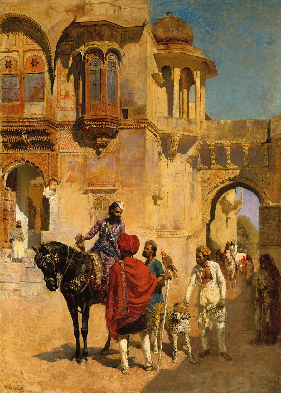 जोदपोर के एक महल के फॉरेकोर्ट में हंट के लिए प्रस्थान, c.1898-1900 द्वारा एडविन लॉर्ड वीक्स