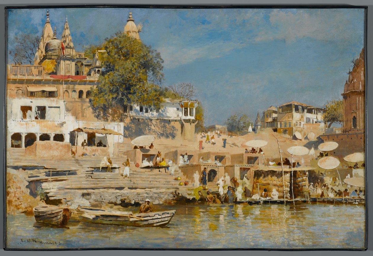 1883-85 में बनारस में मंदिर और स्नान घाट द्वारा एडविन लॉर्ड वीक्स