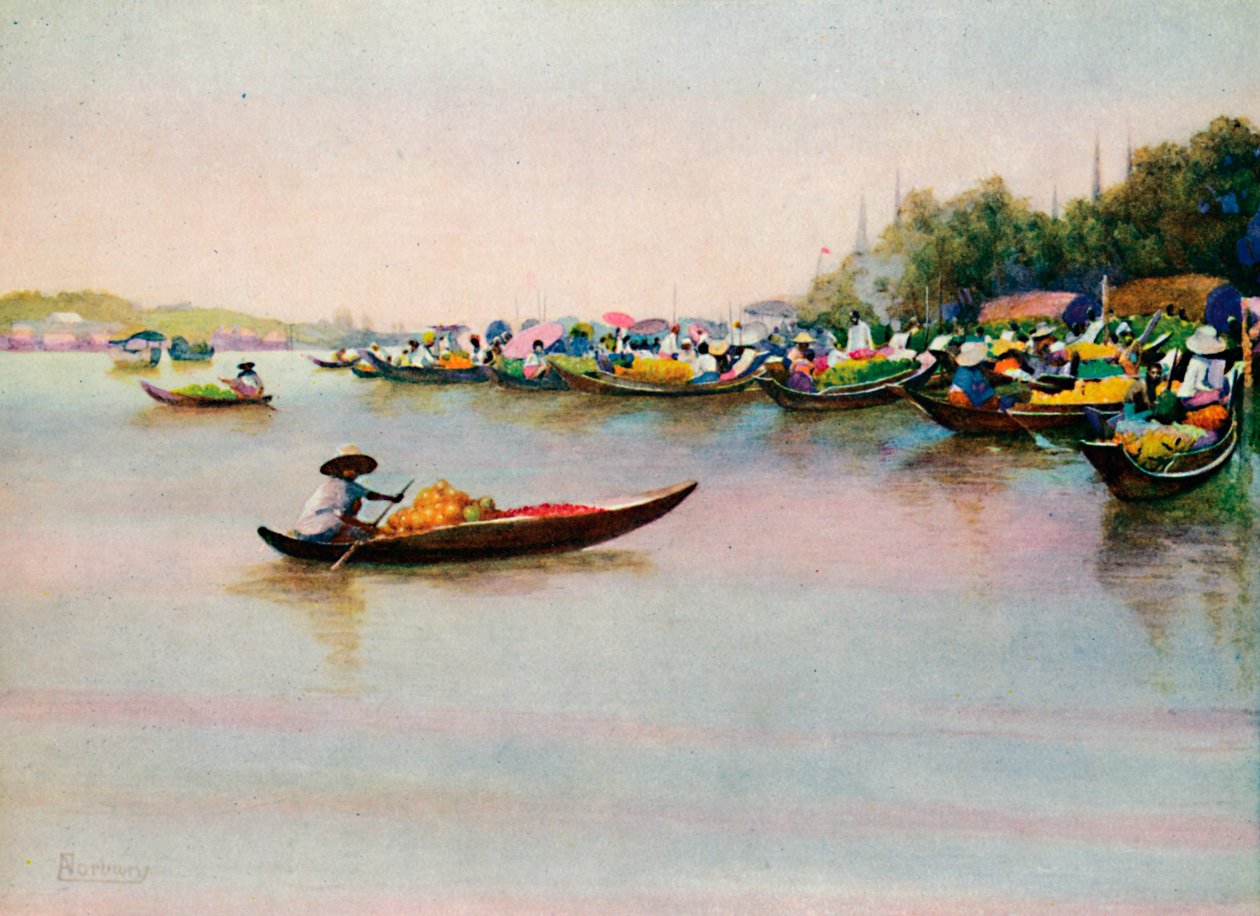 द रिवर मार्केट, बैंकॉक, 1913 द्वारा एडविन नोरबरी