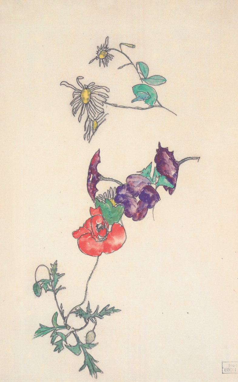Daisies, घुमावदार और poppies द्वारा इगोन शीले