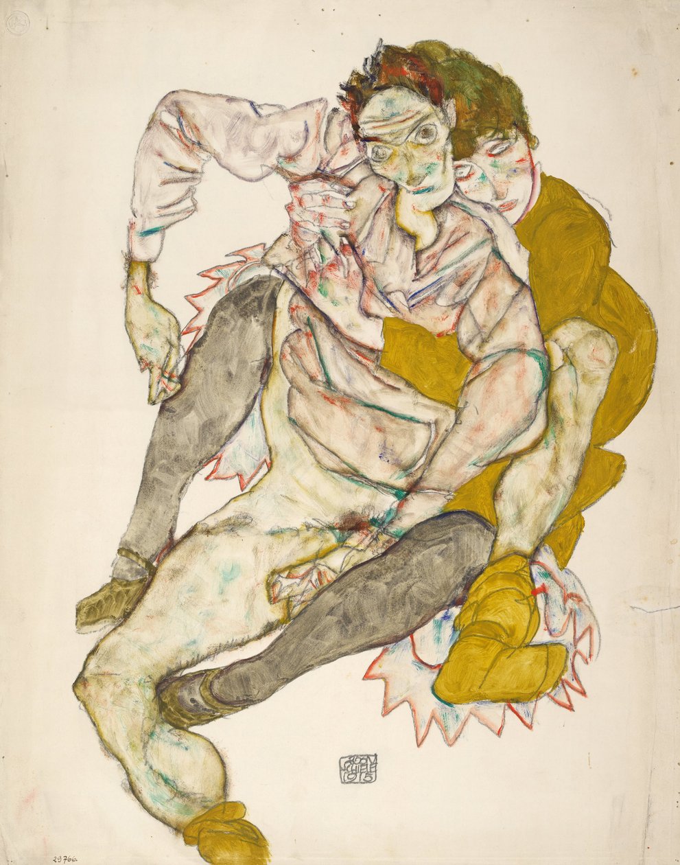 बैठा युगल, 1915 द्वारा इगोन शीले