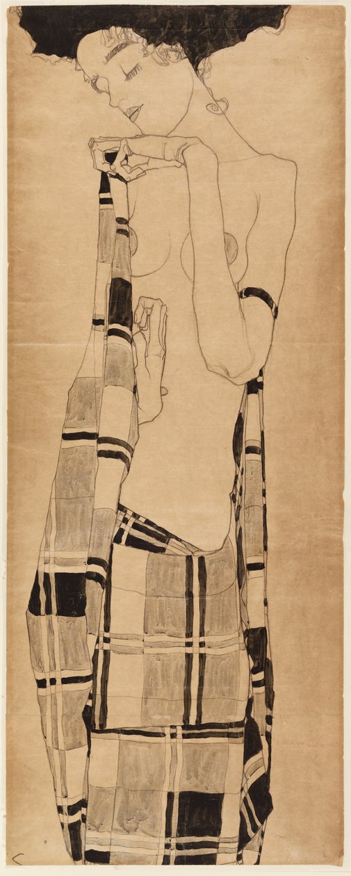 स्टैंडिंग गर्ल, c.1908-09 (कागज पर लकड़ी का कोयला und tempera) द्वारा इगोन शीले