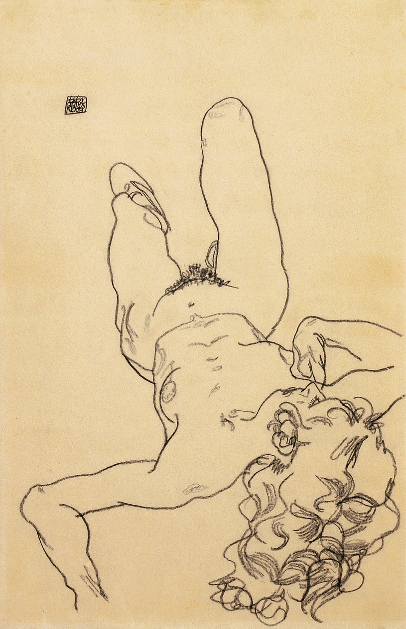 घुटने टेकती महिला नग्न, 1917 द्वारा इगोन शीले