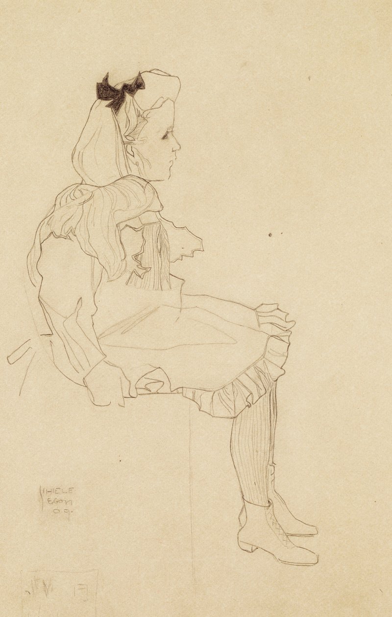 सीड गर्ल विद ए बो इन द हेयर, 1909 द्वारा इगोन शीले