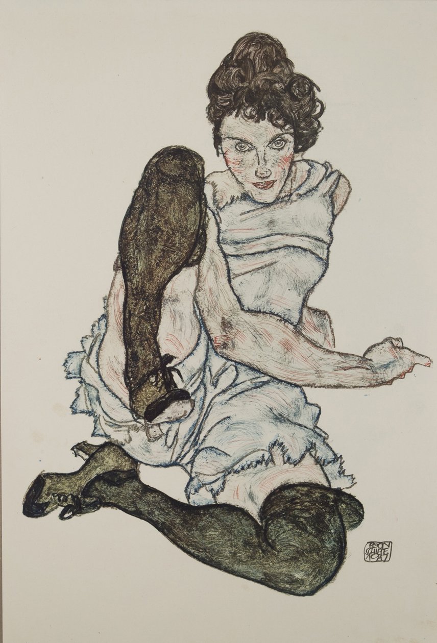 लेग वुमन विथ लेग्स ड्रॉ अप, 1917 द्वारा इगोन शीले