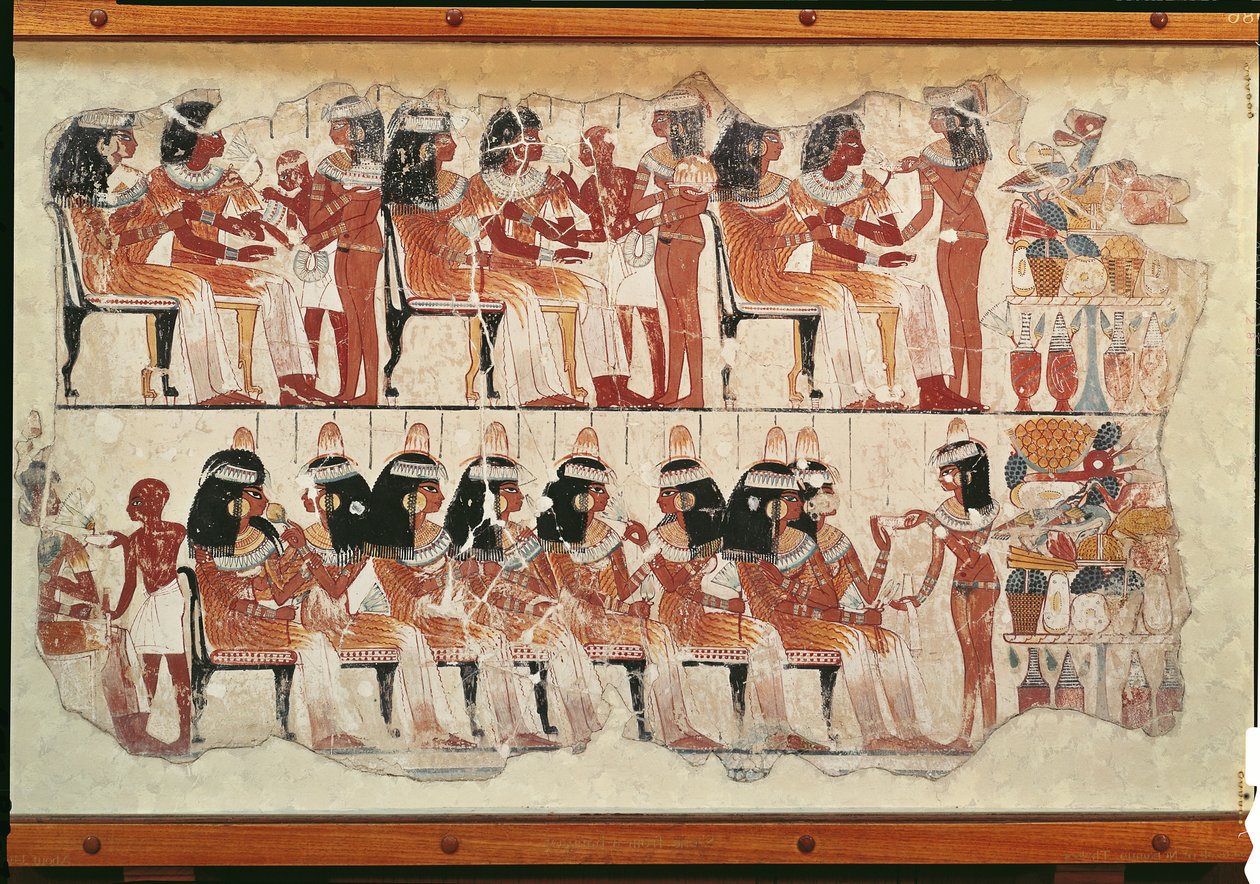 भोज दृश्य, थेब्स से, c.1400 ईसा पूर्व (दीवार पेंटिंग) द्वारा मिस्र का 18वां राजवंश Dy