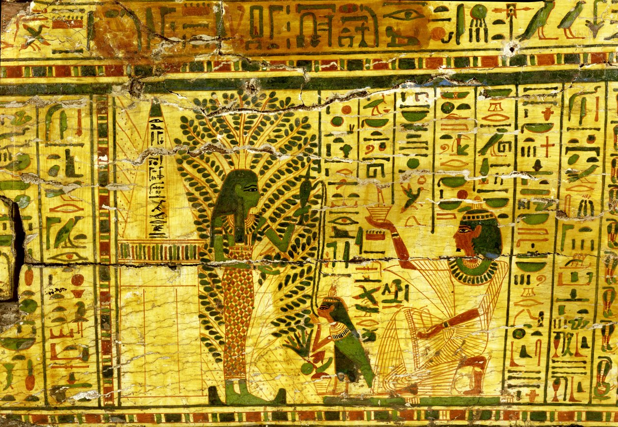 Sycamore देवी नट, Nespawershefyt, तृतीय मध्यवर्ती अवधि, 990-969 ईसा पूर्व (प्लास्टर और चित्रित लकड़ी) की पक्षी जैसी आत्मा द्वारा एक तरल नशे में डालना (76534 भी देखें) द्वारा मिस्र का 21 वां राजवंश