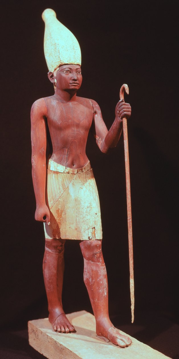 व्हाइट क्राउन (चित्रित देवदार) के साथ सेसोस्ट्रिस I (1971-28 ईसा पूर्व) की मूर्ति द्वारा मिस्र का 12 वां राजवंश
