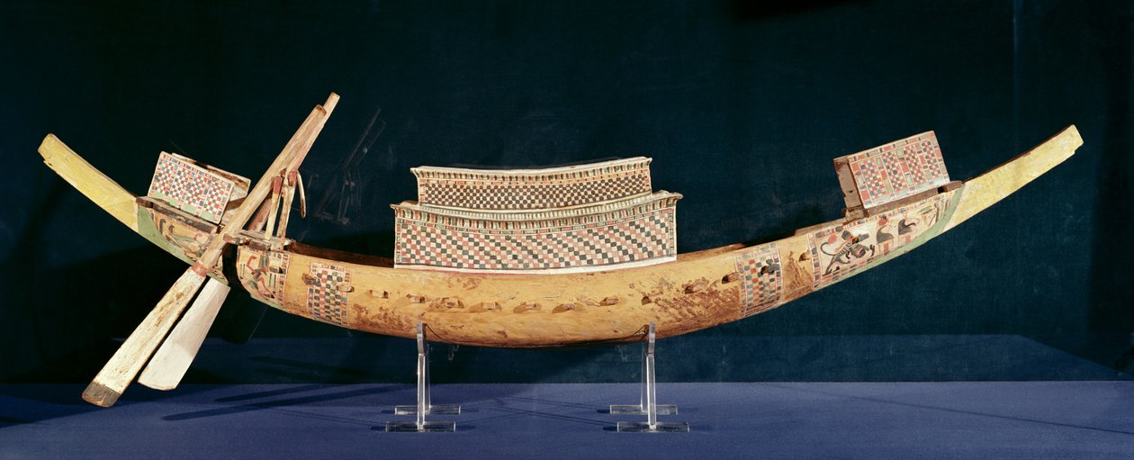 तूतनखामुन, न्यू किंगडम के मकबरे से एक नाव का छोटा मॉडल, c.1347-37 BC (लकड़ी) द्वारा मिस्र का 18वां राजवंश Dy