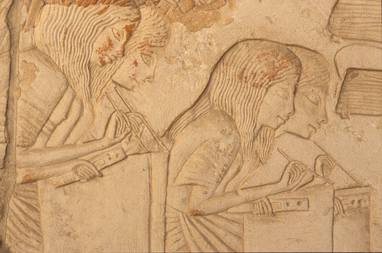 राहत कार्य में चित्रण, हॉरहेब के मकबरे से (c.1323-1295 ईसा पूर्व) न्यू किंगडम (दीवार पेंटिंग) (218338 का विस्तार) द्वारा मिस्र का 18वां राजवंश Dy