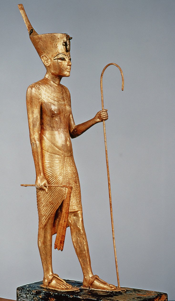 उत्तर की लाल मुकुट पहने राजा की प्रतिमा, तुतनखमुन की कब्र से (c.1370-52 ईसा पूर्व) न्यू किंगडम (सोने की लकड़ी) द्वारा मिस्र का 18वां राजवंश Dy
