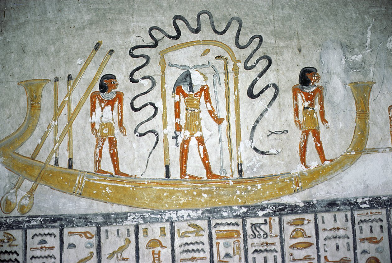 रेम्स इन द नाइट बोट, रेमेस VI, न्यू किंगडम के मकबरे से (c.1145-1137 ईसा पूर्व) (भित्ति चित्र) द्वारा मिस्र का 20 वां राजवंश