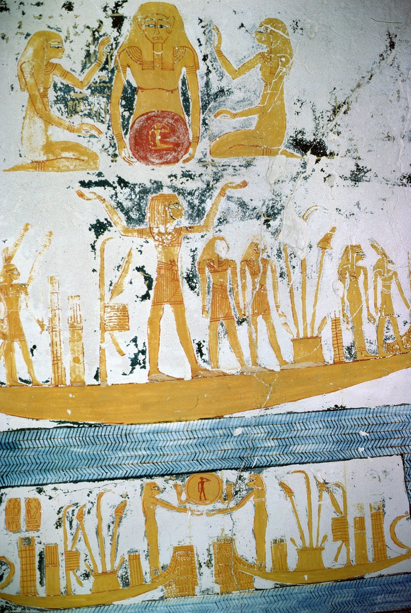 रेम्स इन द नाइट बोट, रेमेस VI, न्यू किंगडम के मकबरे से (c.1145-1137 ईसा पूर्व) (भित्ति चित्र) द्वारा मिस्र का 20 वां राजवंश