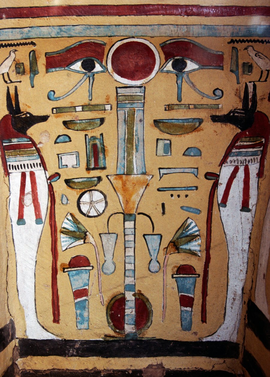 Anubis माँ, Ankh-ef-en-Khonsu . के ताबूत का सजावटी विवरण द्वारा मिस्र का 21 वां राजवंश