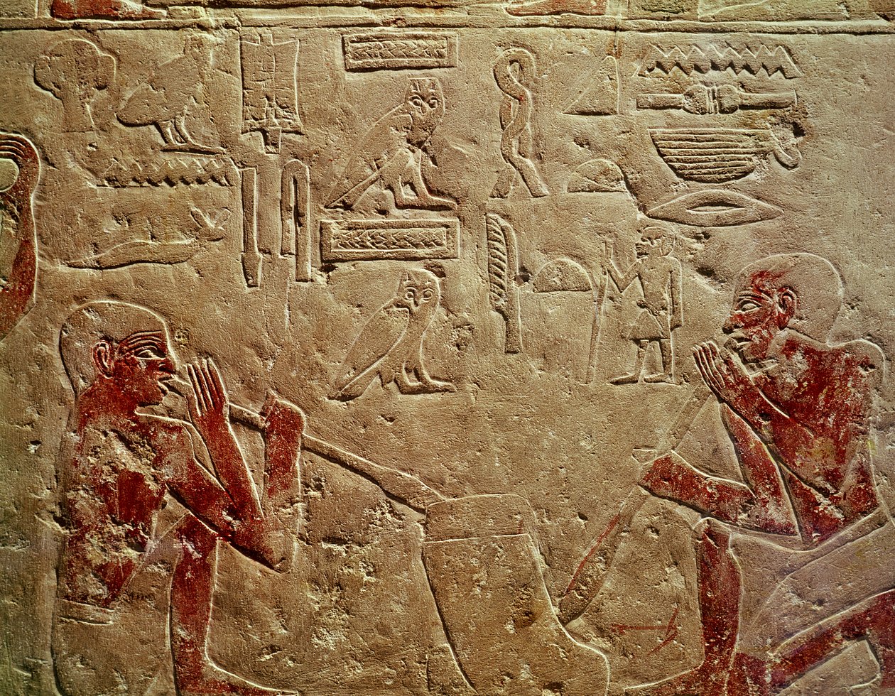 केमरेहु, सककारा, ओल्ड किंगडम, c.2325 ईसा पूर्व (चित्रित चूना पत्थर) के मस्तबा से ग्लास ब्लोअर का चित्र द्वारा मिस्र का 6 वाँ राजवंश