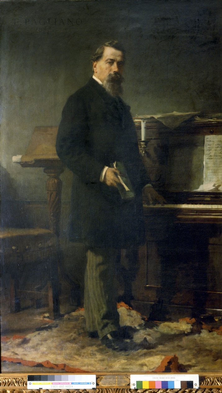 एमिलकेयर पोंचिएली (1834 - 1886)। इतालवी संगीतकार। एलुटेरियो पगलियानो द्वारा पेंटिंग। द्वारा एल्युटेरियो पगलियानो
