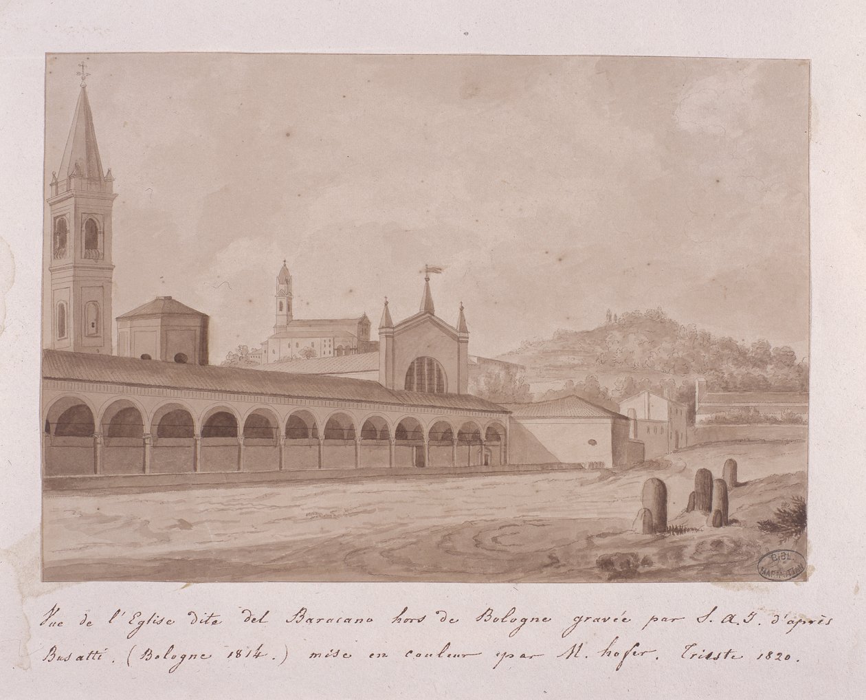 1814 में बासत्ती के बाद बराकानो, बोलोग्ना के चर्च का दृश्य द्वारा एलिसा बोनापार्ट