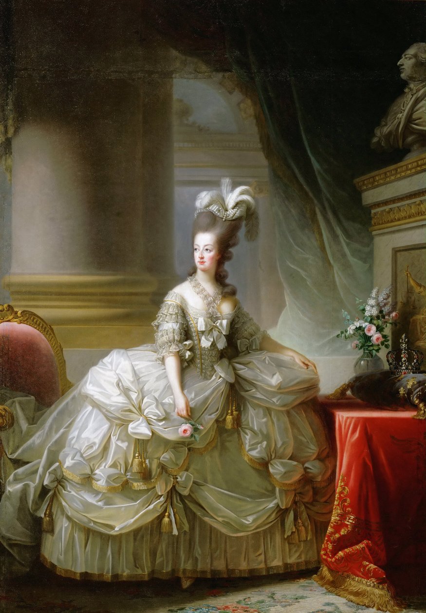 आर्चड्यूचेस मैरी एंटोनेट (1755-1793), फ्रांस की रानी - मैरी लुईस एलिजाबेथ विगी-लेब्रून (1755-1842)। तेल के रंगों से केन्वस पर बना चित्र द्वारा एलिजाबेथ लुईस विगि लेब्रुन