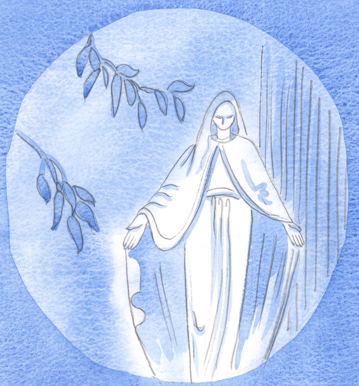 गार्डन में एक स्टैच्यू: यहां, हम अपनी लेडी को भगवान के प्रति खुले दिल से देख सकते हैं। उसने हमेशा उससे पूछा: "तुम मुझे क्या करना चाहोगी", 2002 (w - c on paper) द्वारा एलिजाबेथ वांगो