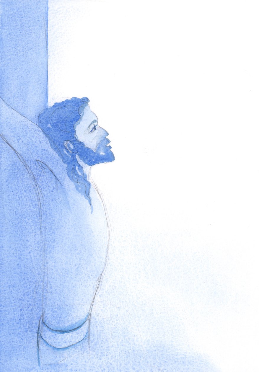 मसीह, सच्चा आदमी, अपने साथी पुरुषों और महिलाओं को अपने दिव्य प्रेम से प्यार करता था, "सभी अपराधों के लिए एक अनंत पुनर्मूल्यांकन में।", 2001 (कागज पर w - c) द्वारा एलिजाबेथ वांगो