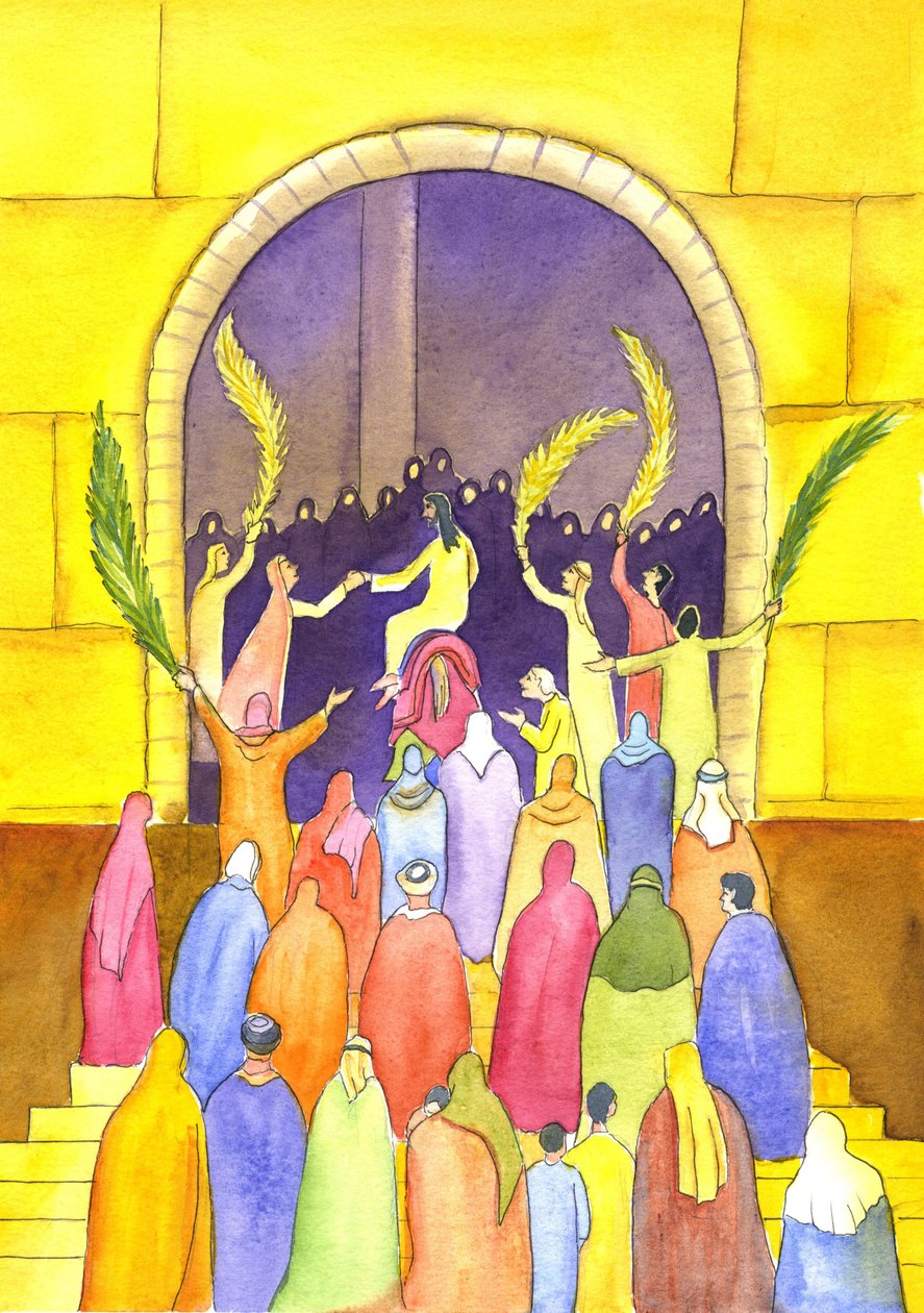 जुलूस (पाम संडे), 2001 (w - c पेपर पर) में यीशु यरूशलेम में प्रवेश करता है द्वारा एलिजाबेथ वांगो