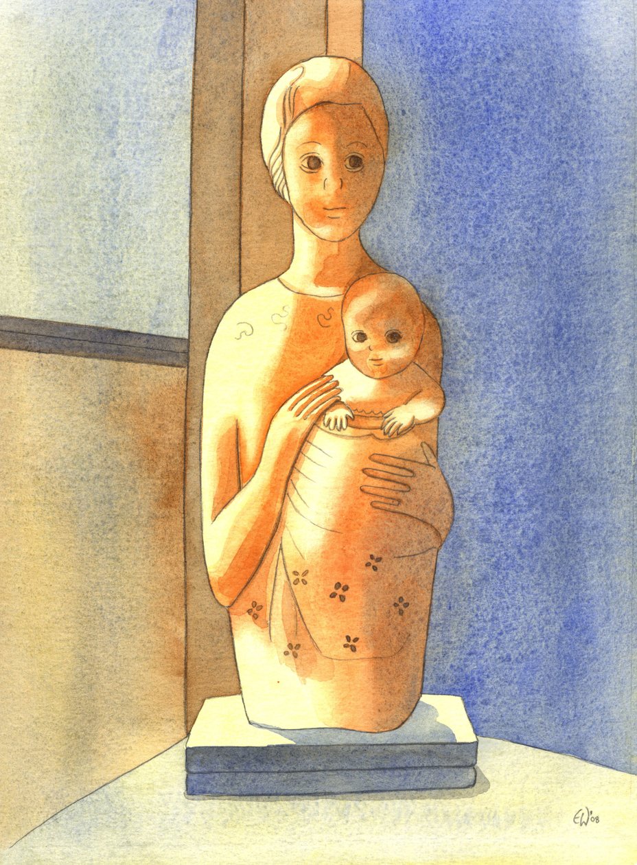 द वर्जिन एंड चाइल्ड, 2001 (डब्ल्यू - सी ऑन पेपर) द्वारा एलिजाबेथ वांगो