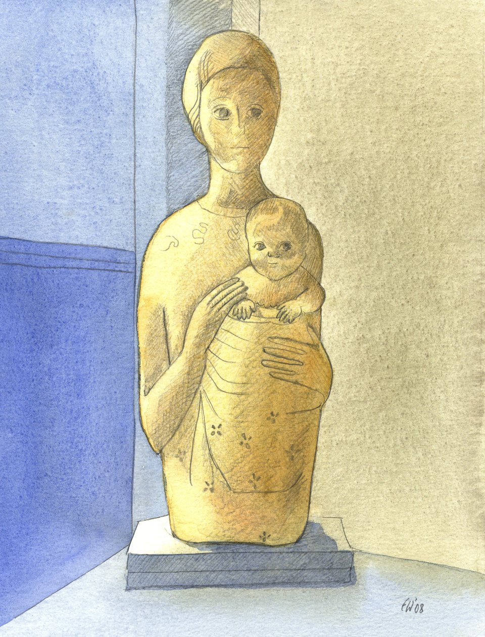 द वर्जिन एंड चाइल्ड, 2001 (डब्ल्यू - सी ऑन पेपर) द्वारा एलिजाबेथ वांगो