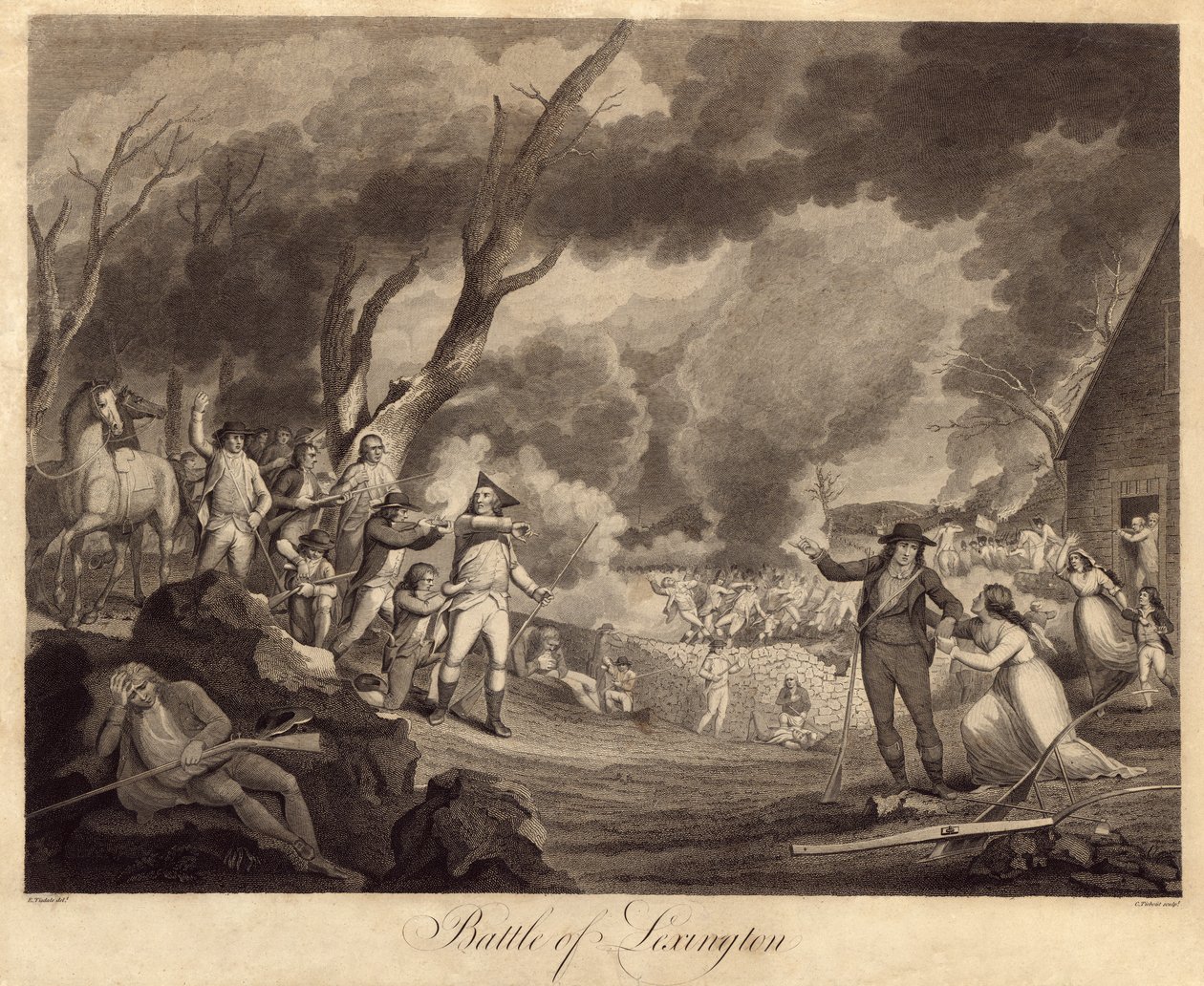 कॉर्नेलियस टाईबाउट द्वारा उत्कीर्ण लेक्सिंगटन की लड़ाई (1768-1835) द्वारा एलकाना टिस्डेल