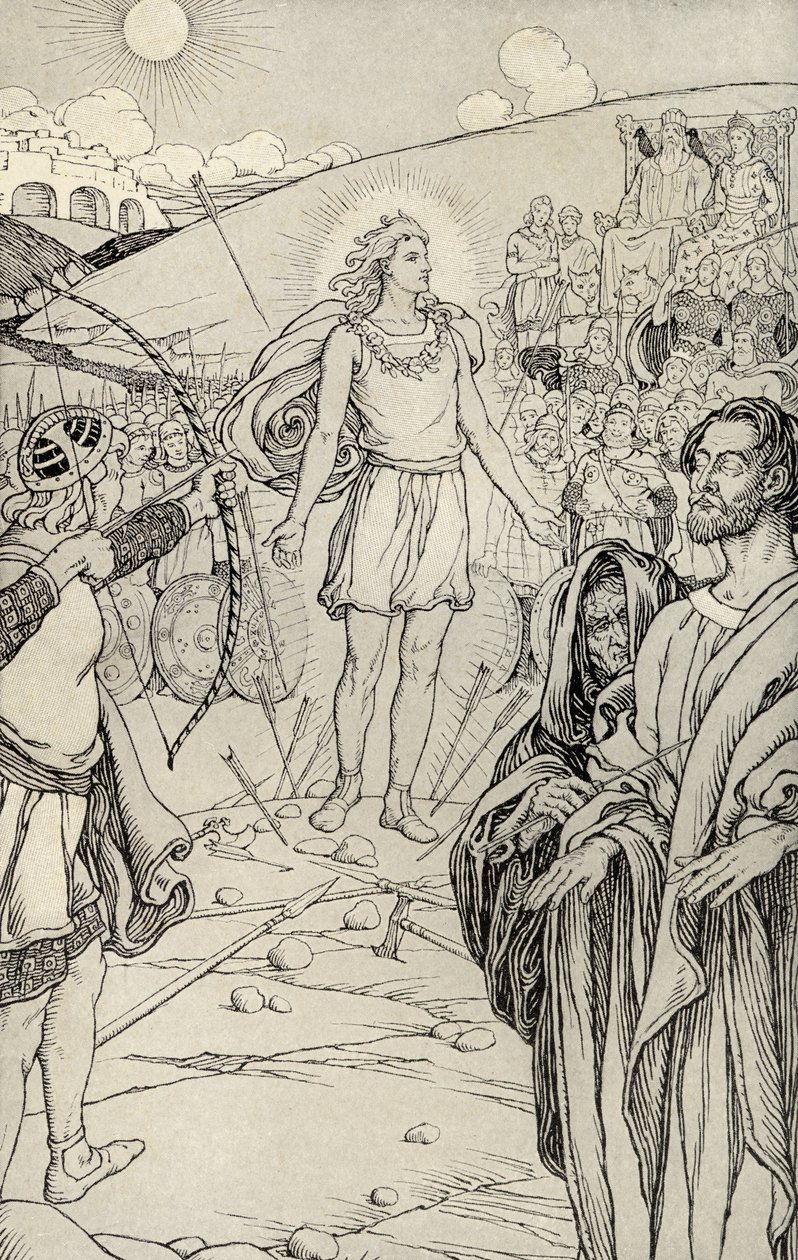 1912 में प्रकाशित प्रत्येक मिथक ओशोट हिज़ हेड, &39;मिथ्स फ्रॉम कई लैंड्स&39; का चित्रण द्वारा एल्मर बॉयड स्मिथ
