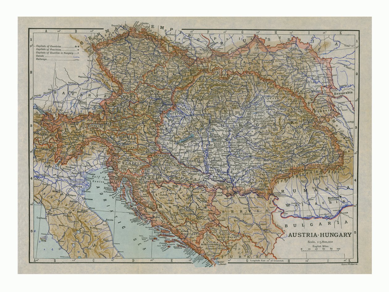 ऑस्ट्रिया-हंगरी का नक्शा, c1910s। द्वारा एमरी वॉकर