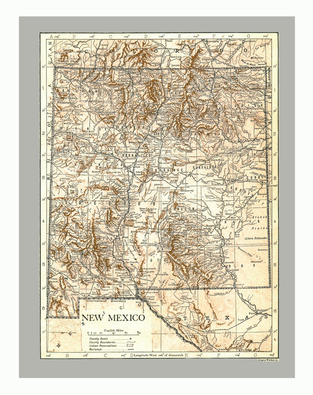 न्यू मैक्सिको का नक्शा, c1900s। द्वारा एमरी वॉकर