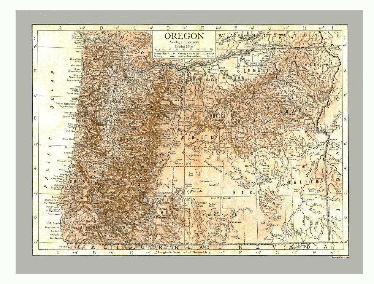 ओरेगन का नक्शा, c1910। द्वारा एमरी वॉकर