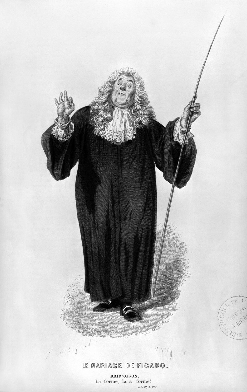 Brid&39;oison, Pierre Augustin Caron de Beaumarchais (1732-99) द्वारा &39;द मैरिज ऑफ फिगारो&39; के अधिनियम III दृश्य 14 से चित्रण द्वारा एमिल एंटोनी बेयर्ड