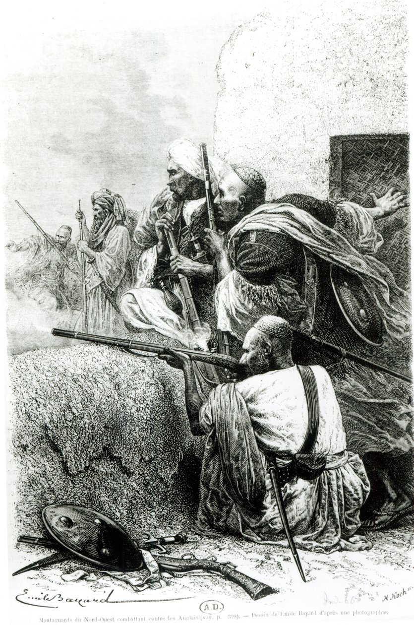 उत्तरी-पश्चिमी अफगान पर्वत सेना अंग्रेजों के खिलाफ लड़ रही थी, जो एच। कोच द्वारा उकेरी गई थी द्वारा एमिल एंटोनी बेयर्ड